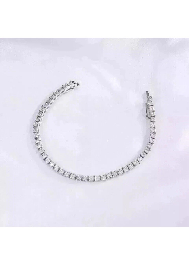 Poshadime 14k White Gold Princess Cut Clear Diamond Tennis Bracelet Box Clasp