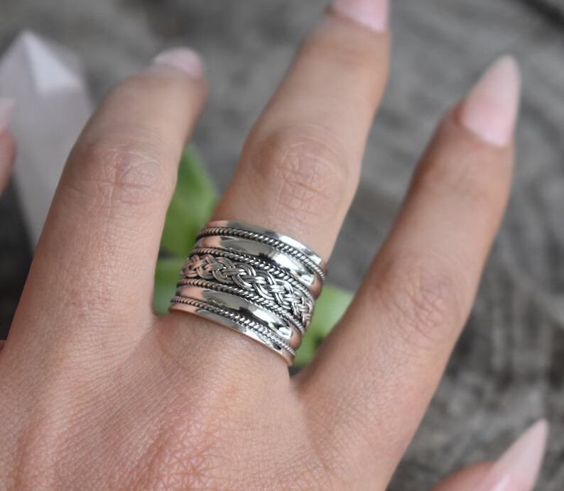 Wide Celtic 925 Sterling Silver Band & Statement Ring Handmade Ring Allsize-B-39