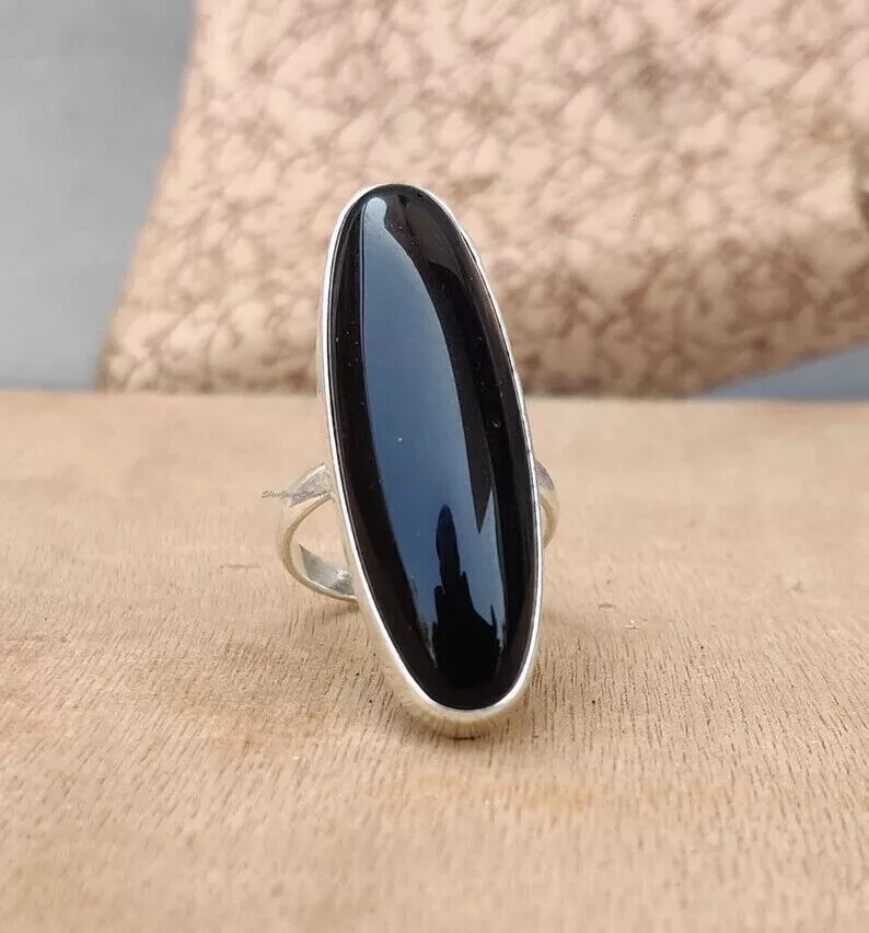 925 Sterling Silver Handmade Black Onyx Gemstone Statement Ring All Size R52