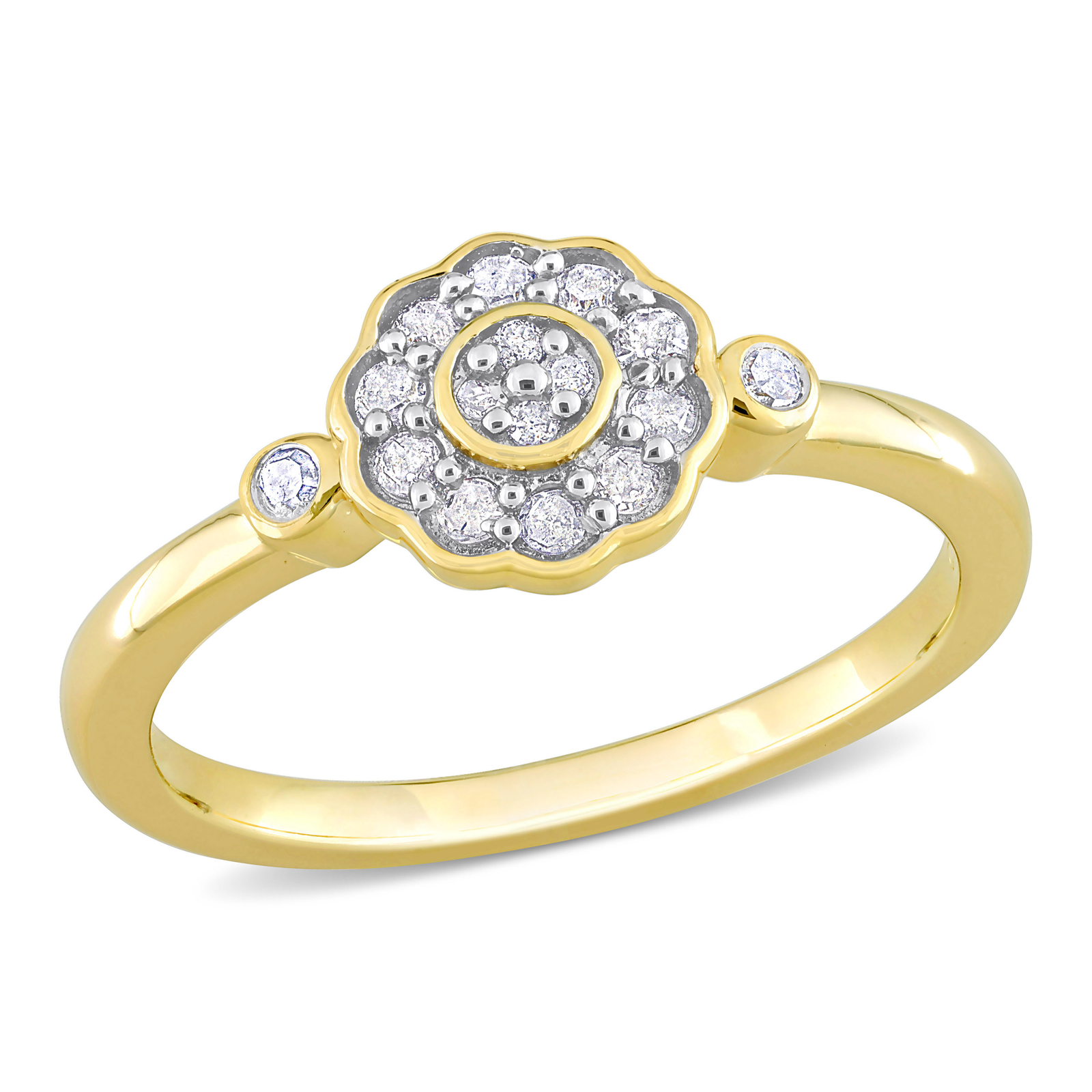 Amour Yellow Plated Sterling Silver 1/5 CT TDW Diamond Flower Ring