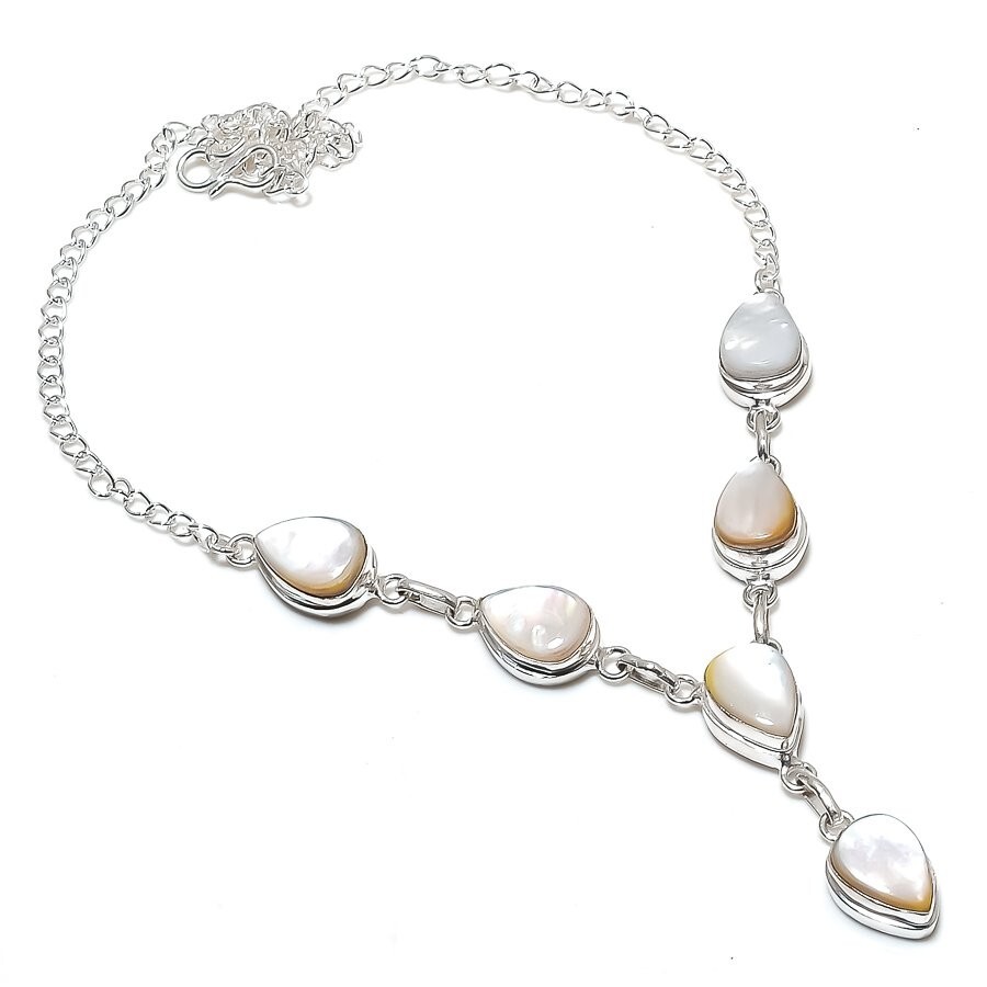 Mother Of Pearl Gemstone Handmade 925 Sterling Silver Jewelry Necklace Size 18″