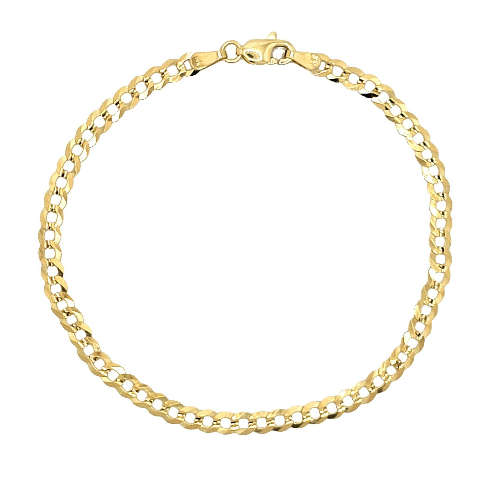 14k Solid Yellow Gold 4mm Flat Cuban Curb Link Bracelet 6.5″ 7″ 7.5″ 8″
