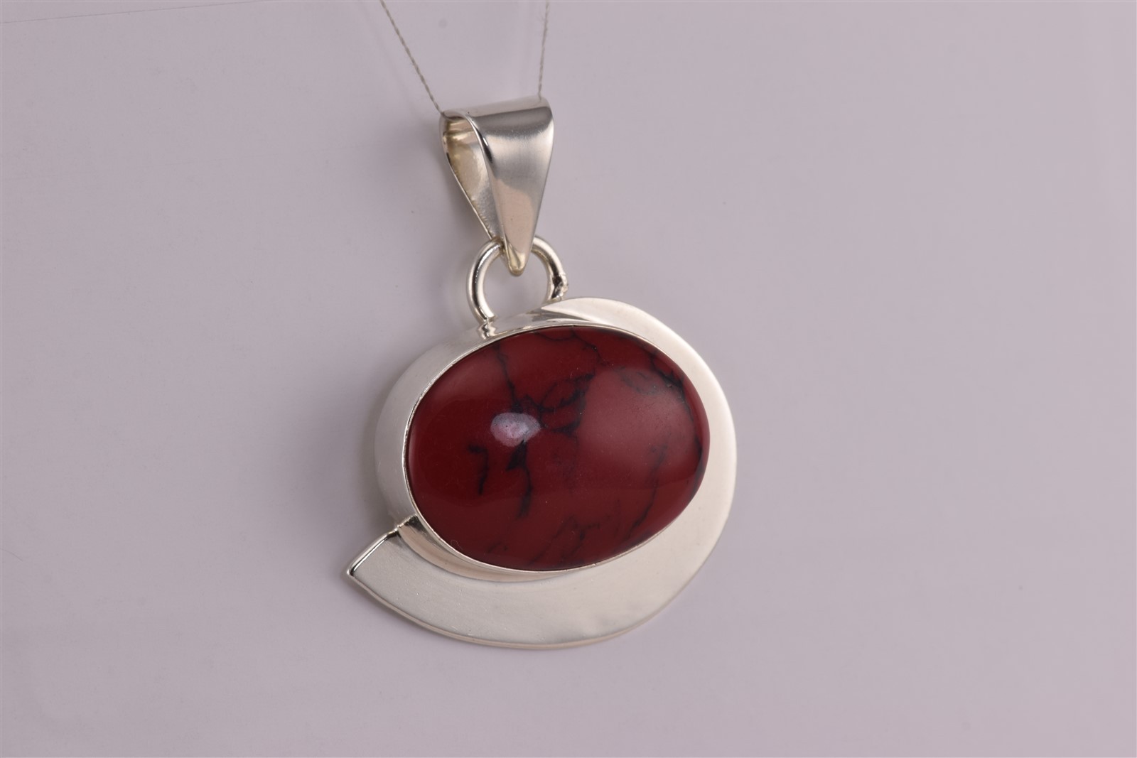Sterling Silver 27mm x 35mm Red Jasper Modernist Statement 17g Mex 925 Pendant
