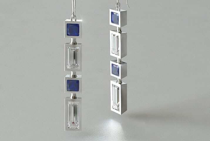 2ct Lab-Created Blue Sapphire Bezel Set Drop Earrings 14k White Gold Plated