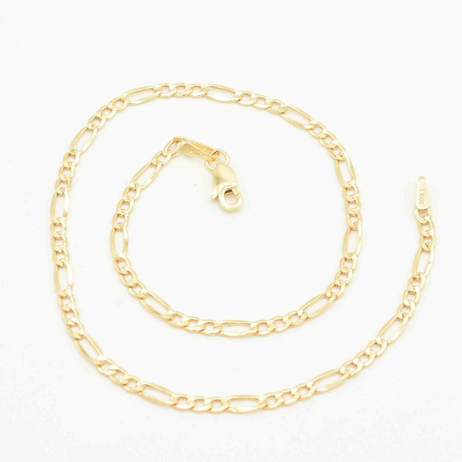 2.5mm Figaro Chain Anklet with Lobster Lock Real 10K Yellow Gold 10″
