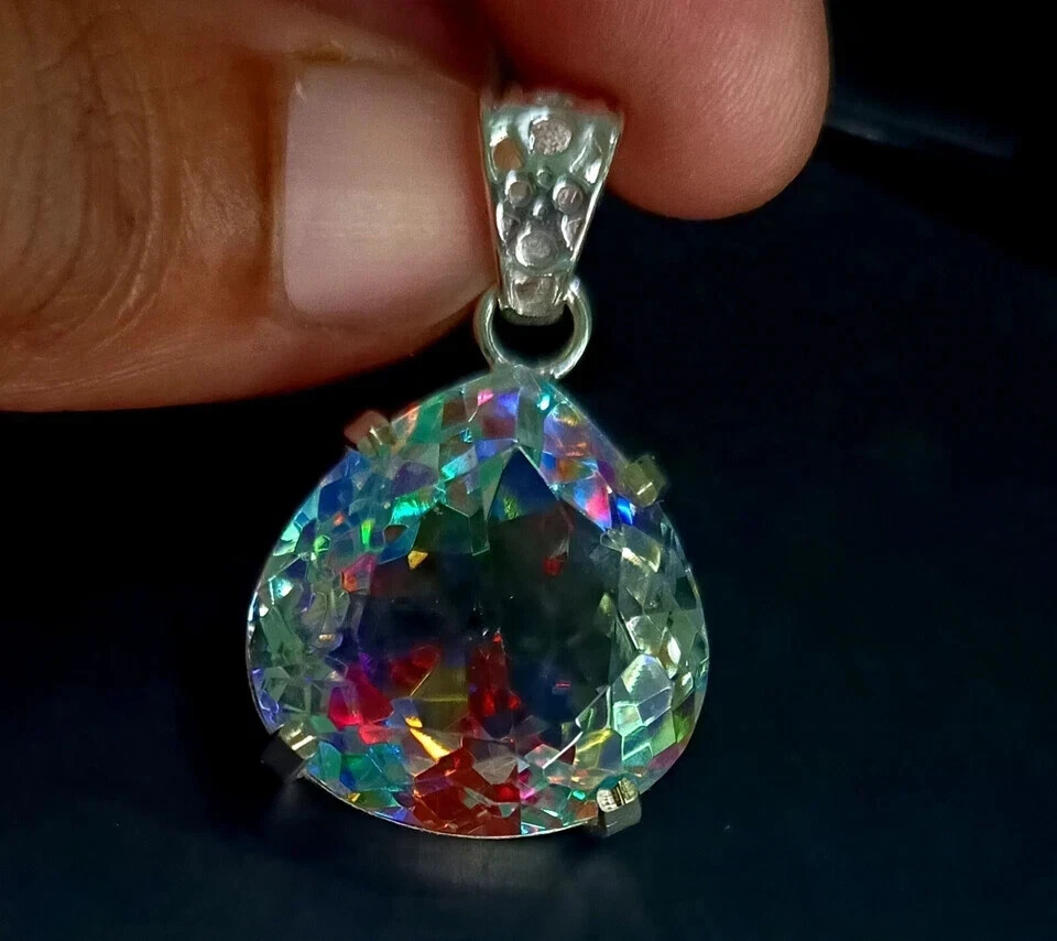 EGL 50.70 Ct+ Natural Mystic Topaz Pear Cut 925 Solid Silver Pendant Gemstone