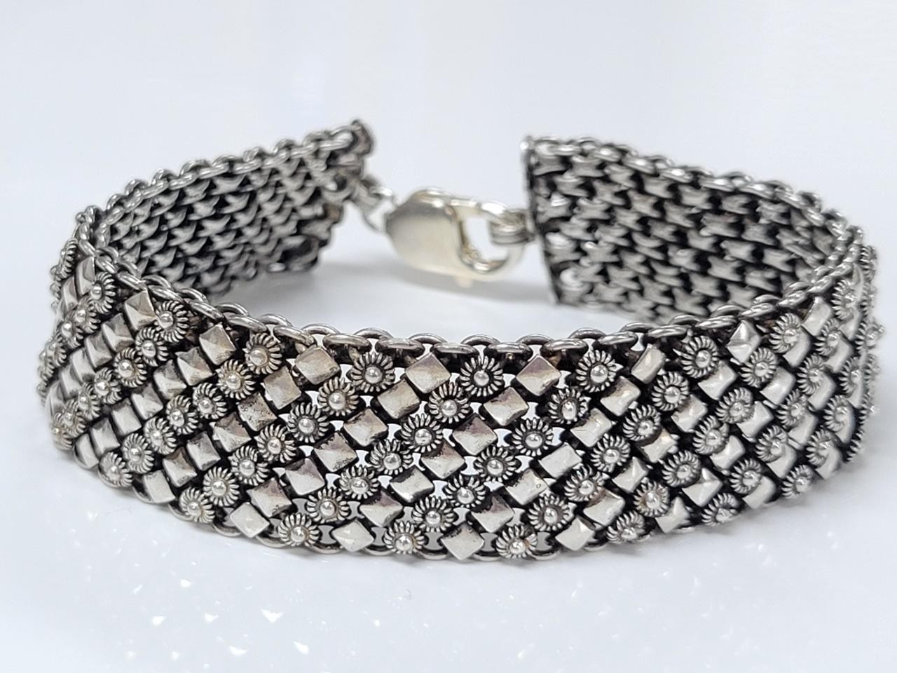 Beautiful Articulated Style Sterling Silver Wide Link Bracelet ~ 54.2g ~ 1-A118