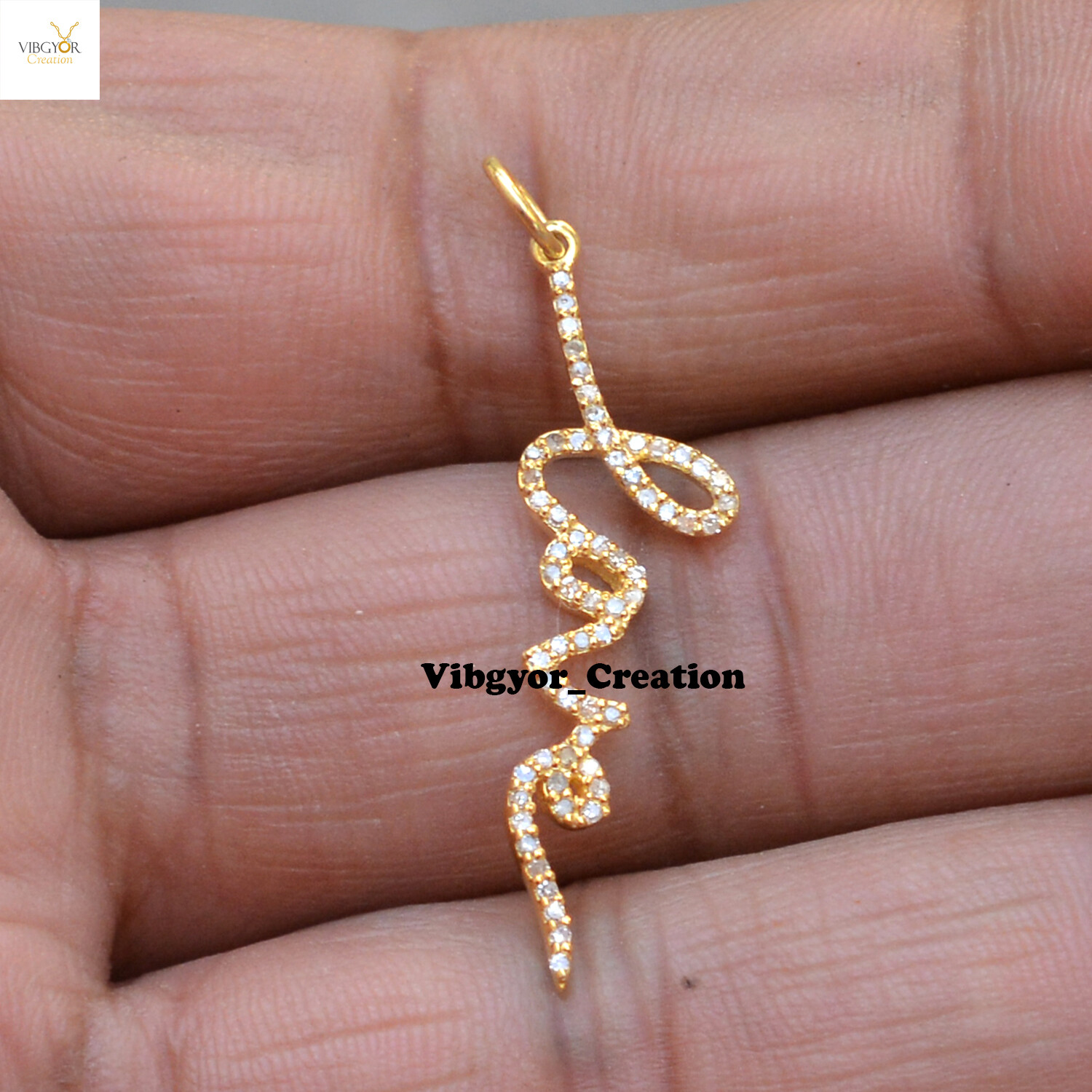 Pave Diamond Initial Love Pendant 925 Silver Charm Gold Plated Valentine’s Gift