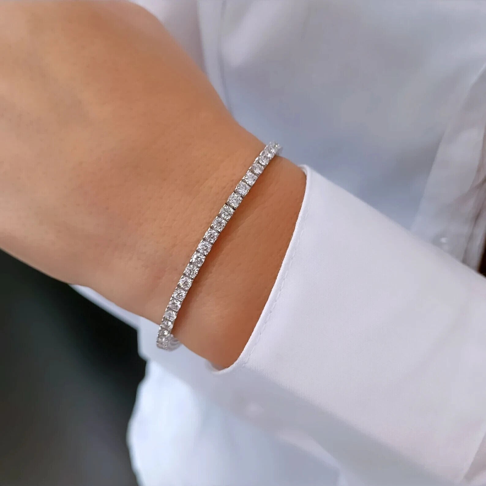 Girlfriend Gift Spcl Round Cut Lab Grown Diamond Tennis Bracelet In 925 Silver