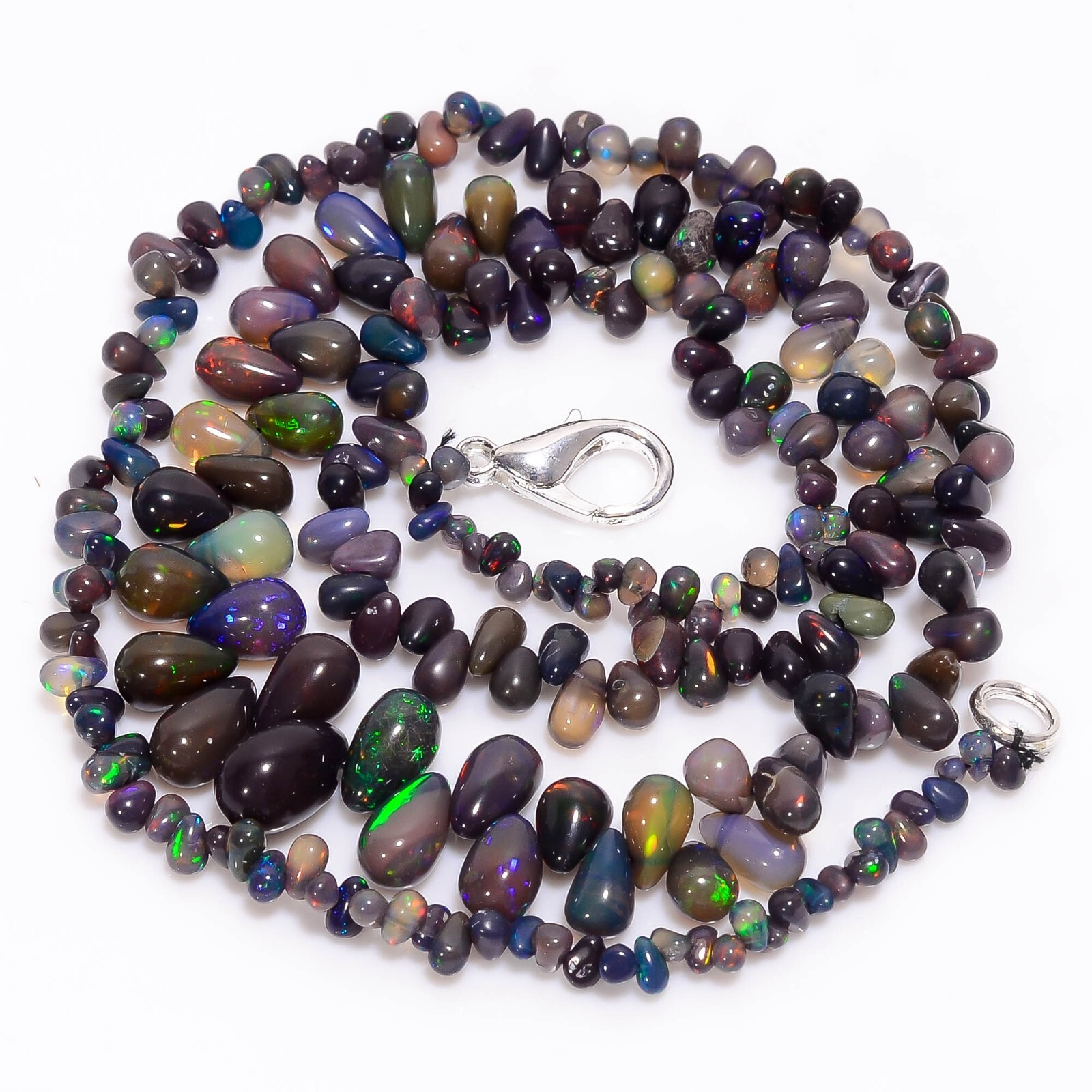 47.5 Ct Multi Ethiopian Opal Gemstone Teardrope Smooth Beads Necklace 17” A5665