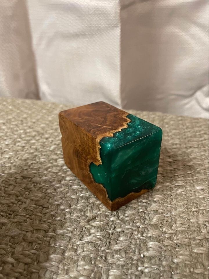 Black Diamond Engagement Ring with Epoxy Resin & Wood Custom Ring Box (Size 4.5)