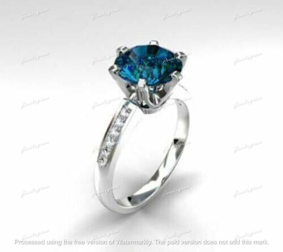 2.60Ct Lab Created Blue Round Cut Diamond 14k White Gold Over Engagement Ring