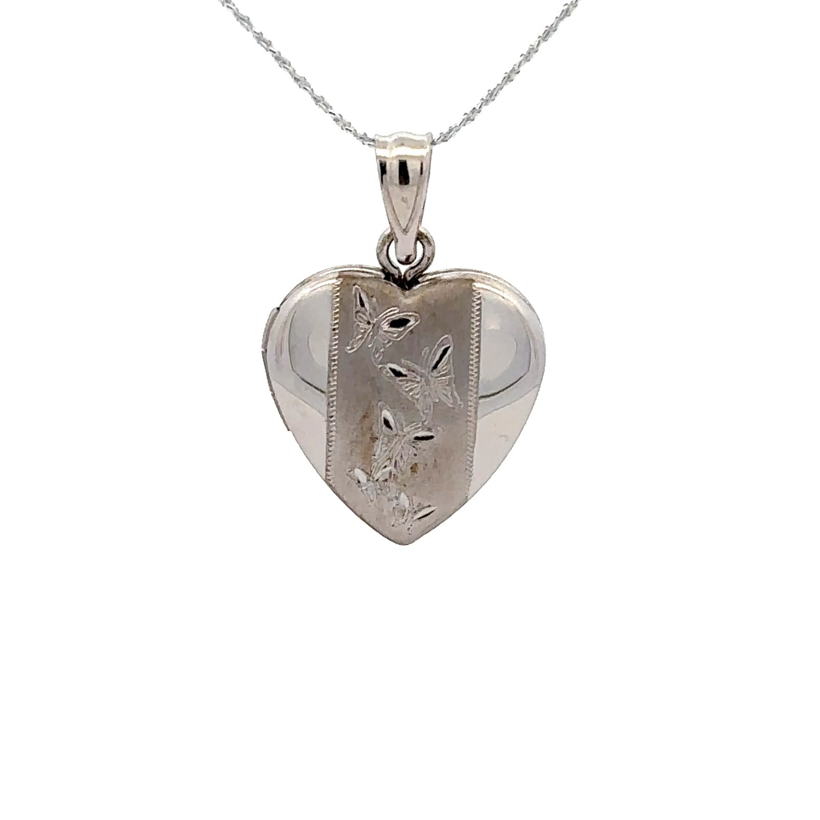 Sterling Silver Heart Locket With Butterflies (16 x 20 mm)