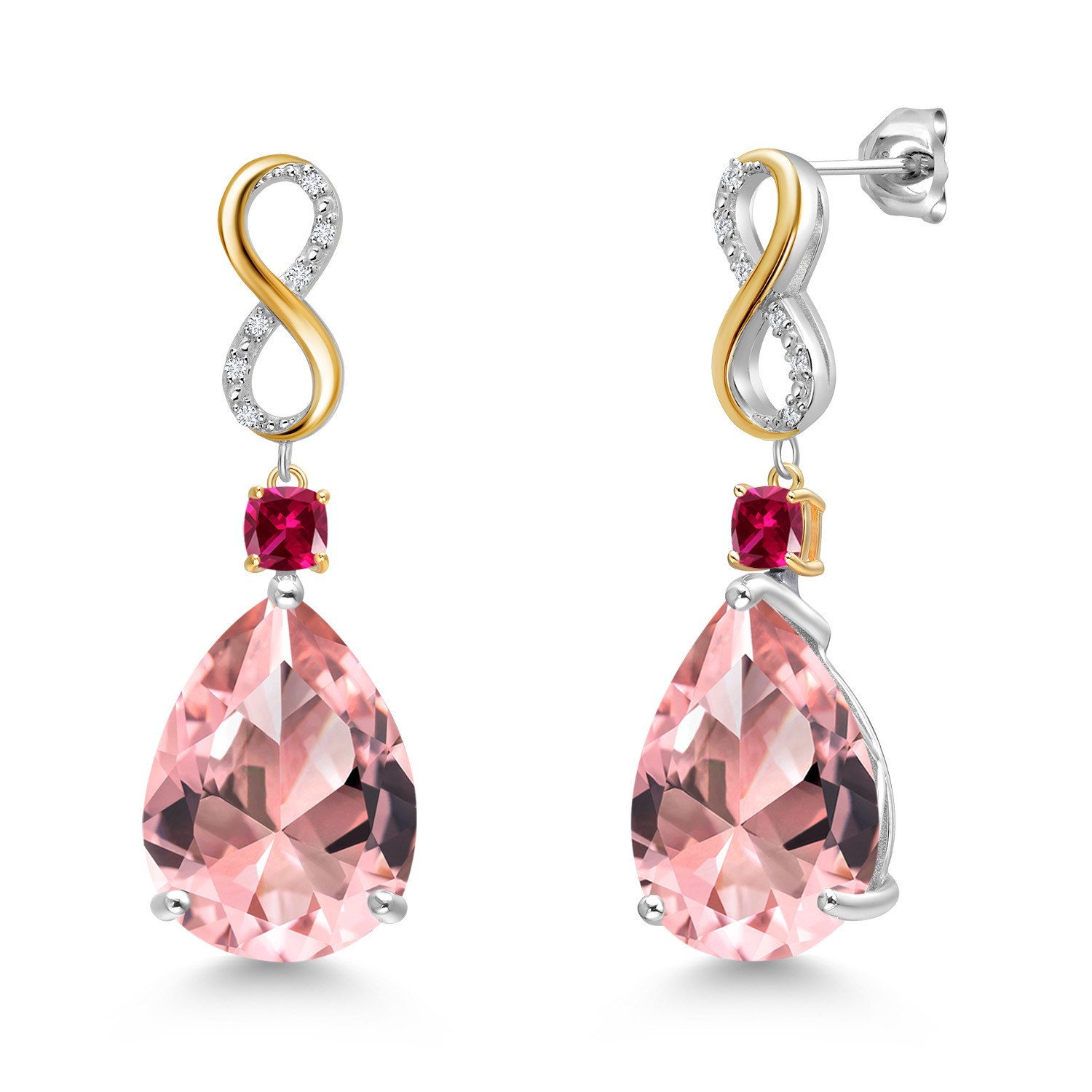 28.24 Ct Peach Nano Morganite Created Ruby 925 Silver and 10K Yellow Gold