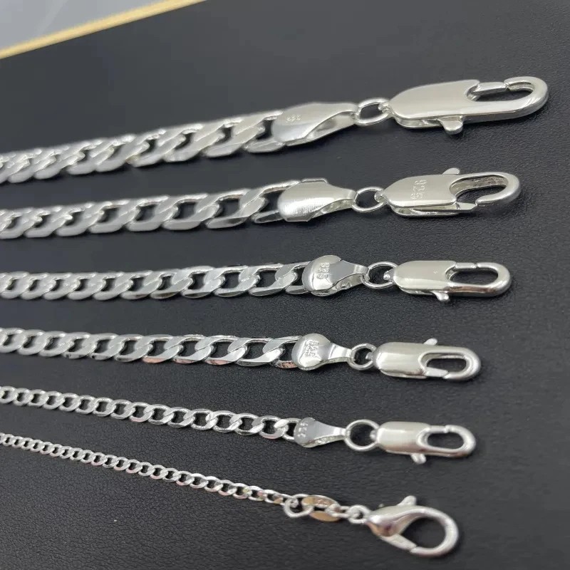 Solid 925 Sterling Silver Curb Chain Men&Women Necklace 2mm to 12mm / 16 to 30