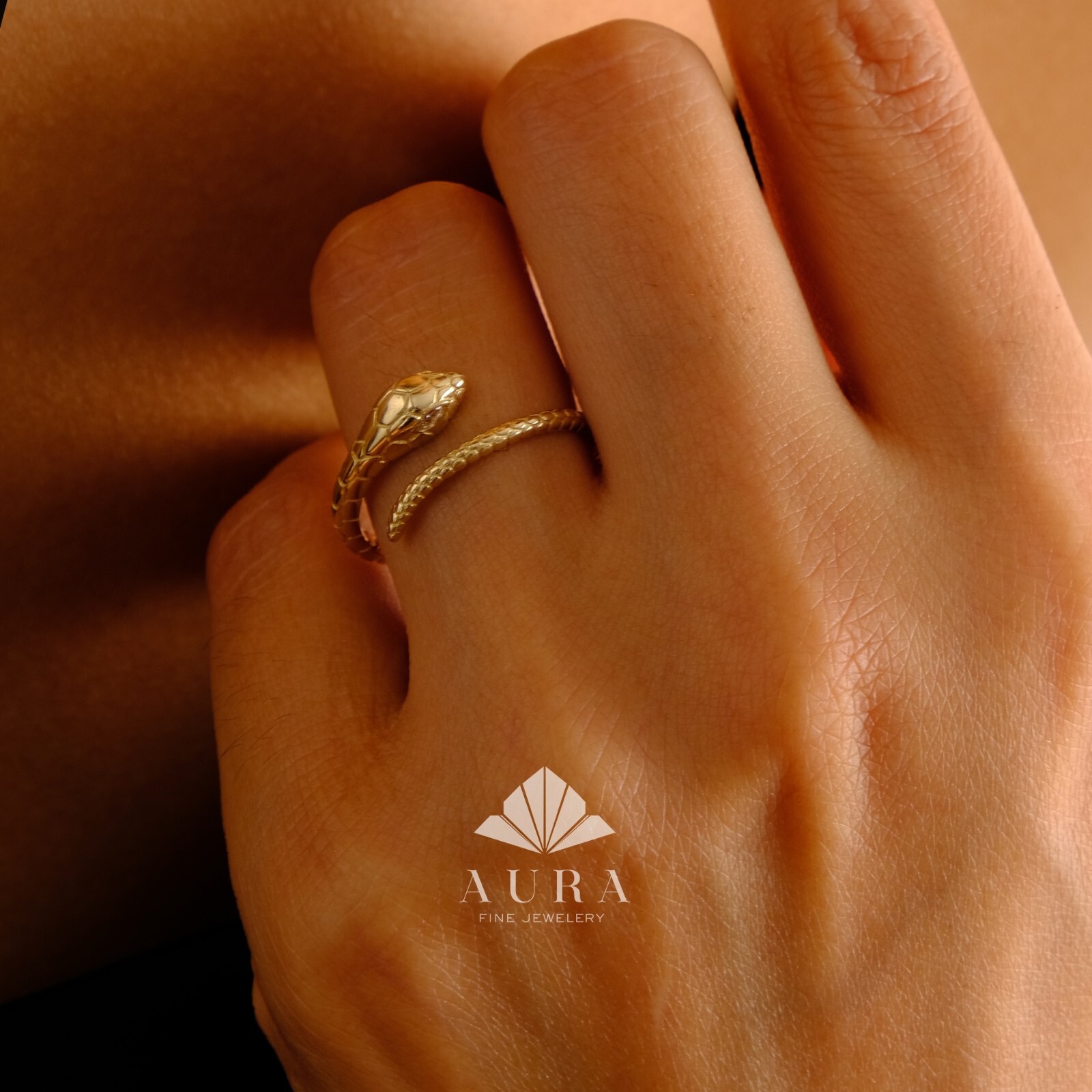 14K Gold Snake Ring, Dainty Serpent Ring, Wrap Stackable Ring, Open Serpent Band