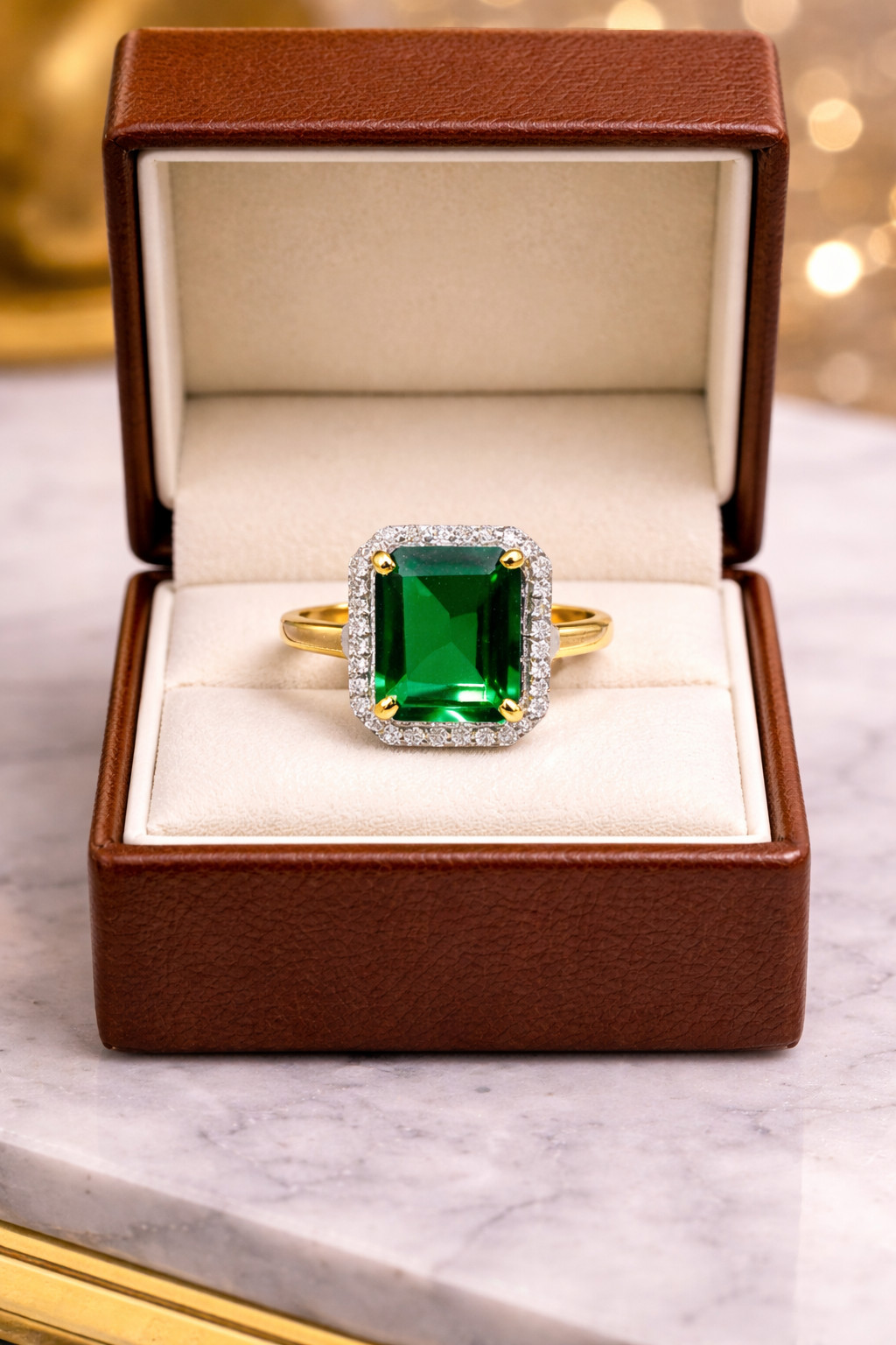 4.00 Ct Emerald Cut Natural Emerald Diamond Engagement Ring 14K Yellow Gold Sz 8