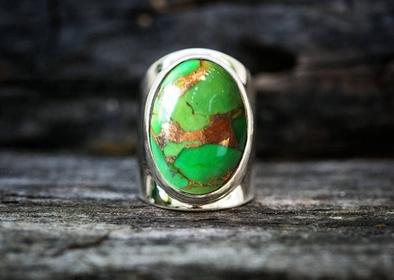 Solid 925 Sterling Silver AA Natural Copper Turquoise Gemstone Men’s Unisex Ring