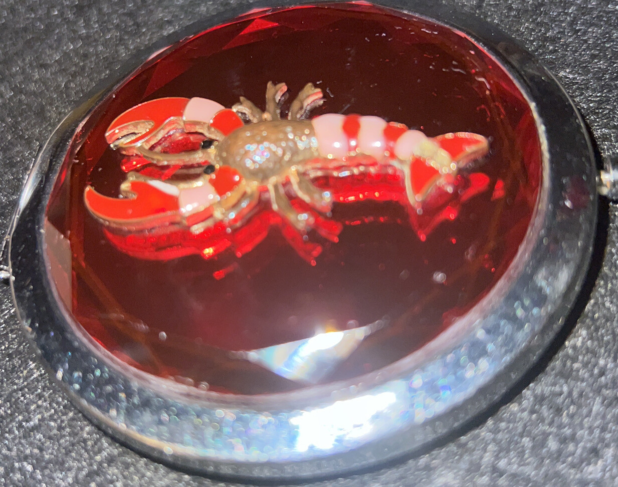 lobster silver enamel red compact mirror
