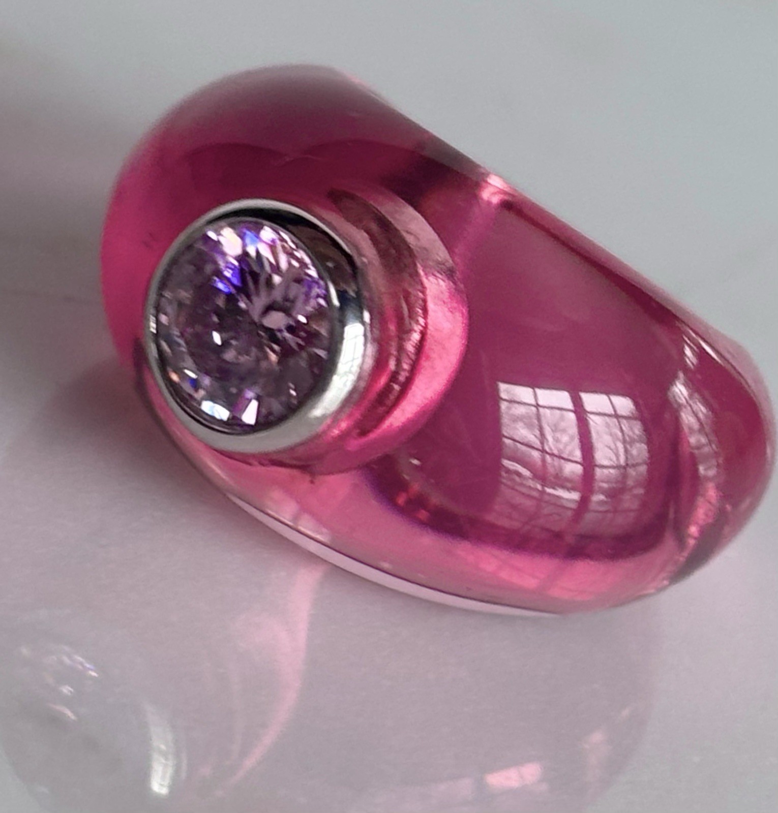 ANGELIQUE DE PARIS BON BON PINK RING STERLING SILVER .925 PINK CZ RESIN NEW 6