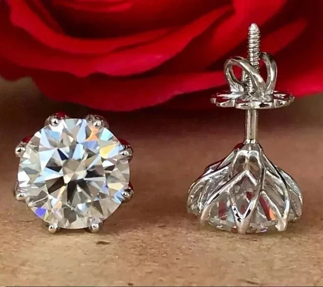 4 Ct Round Cut Lab Created Solitaire Diamond Stud Earrings 14k White Gold Plated
