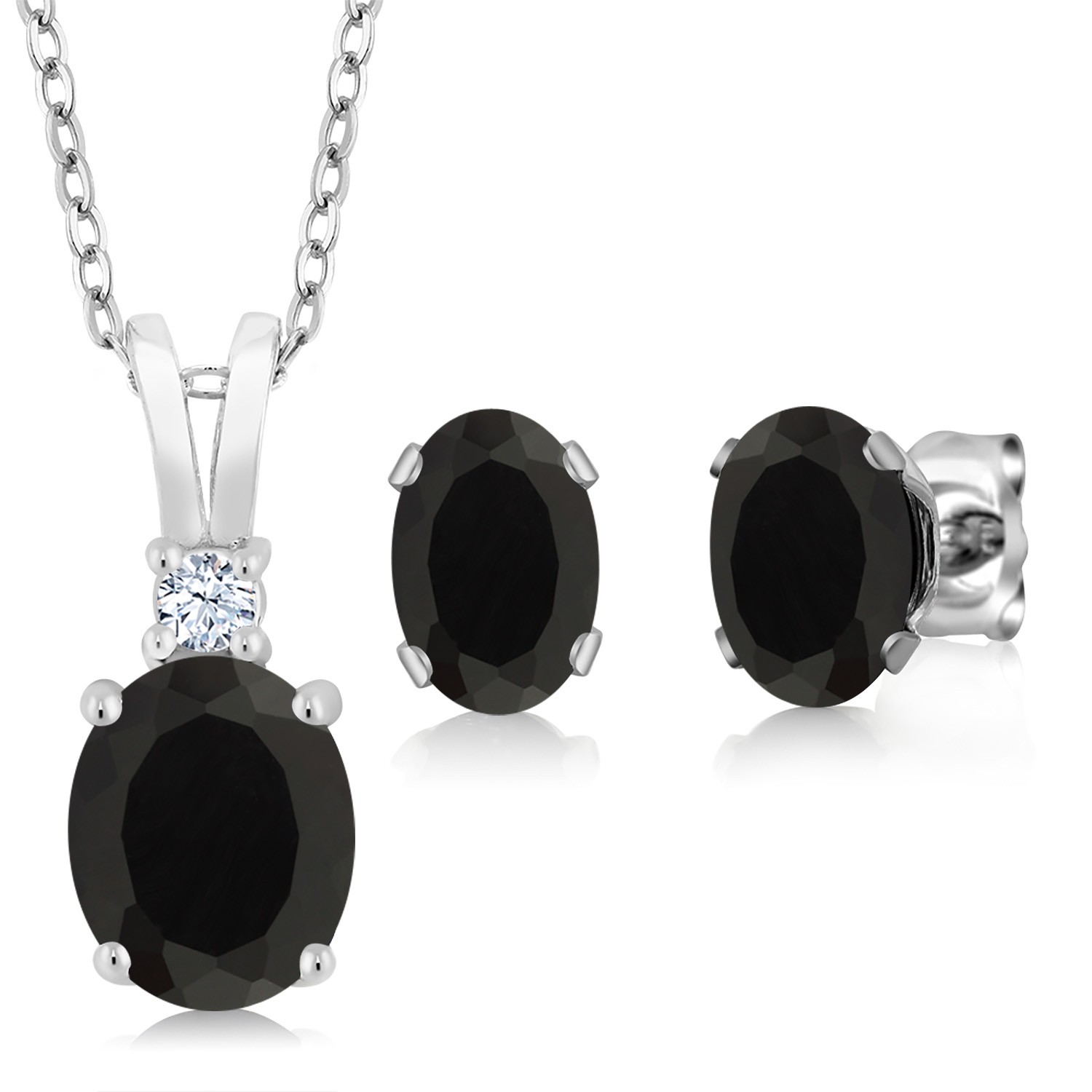 925 Sterling Silver Onyx Pendant Earrings Set For Women (3.05 Cttw, Gemstone