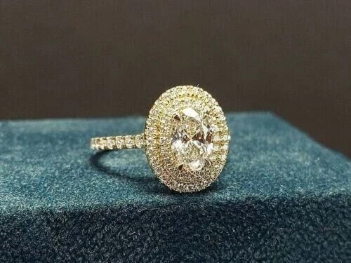 2.13ct Oval Lab Created Diamond Engagement Double Halo Cocktail Ring 925 Silver