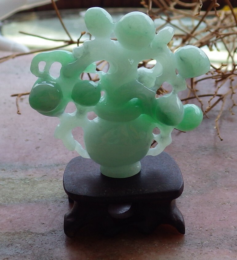 Video Certified Green Natural A Jade jadeite Display Tree Leaf Vase 摇钱树 489085