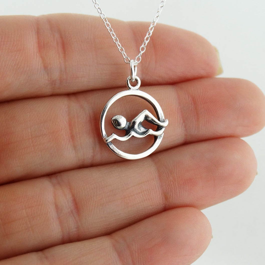 Swimmer Necklace – 925 Sterling Silver – Swim Pendant Swimming Team Sport Gift