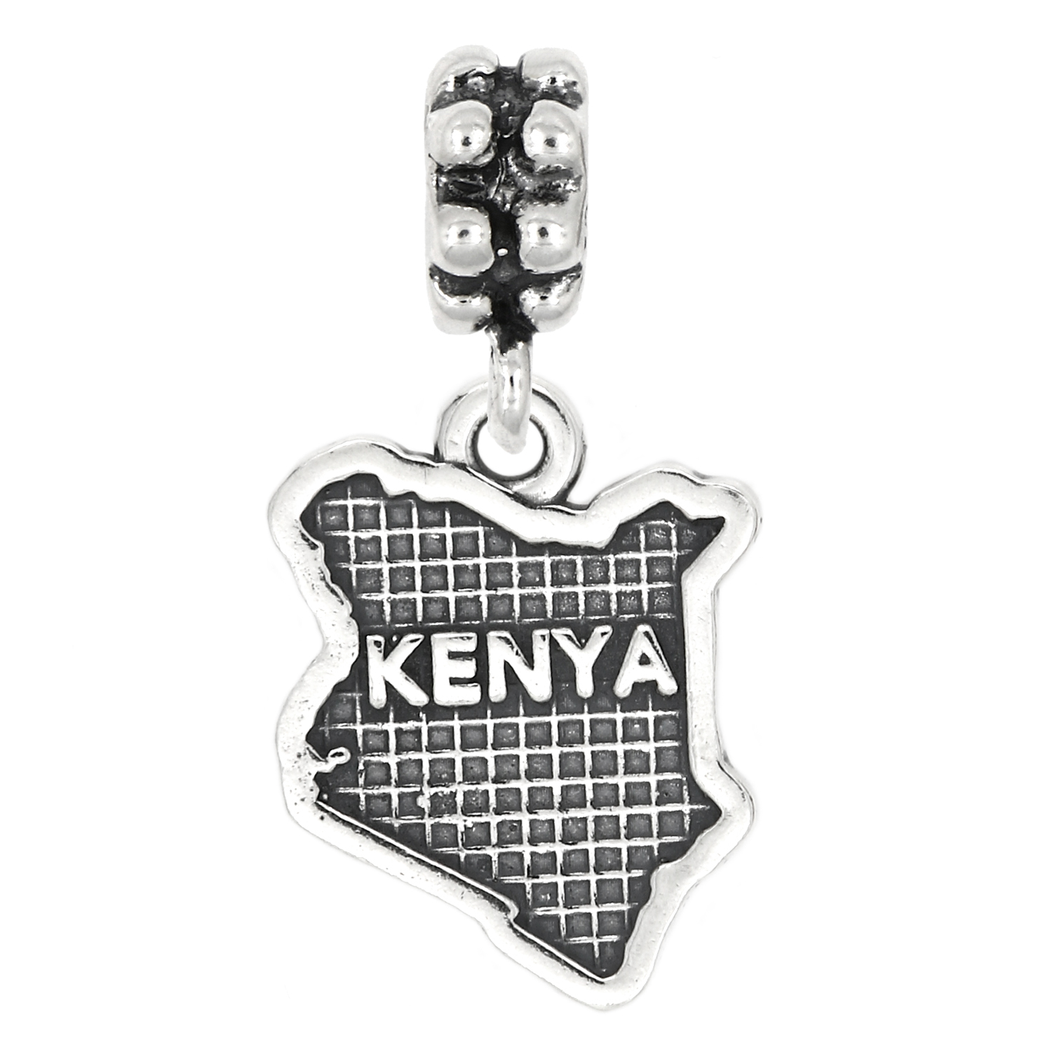 Sterling Silver Kenya Country Map Travel Dangle Bead Charm