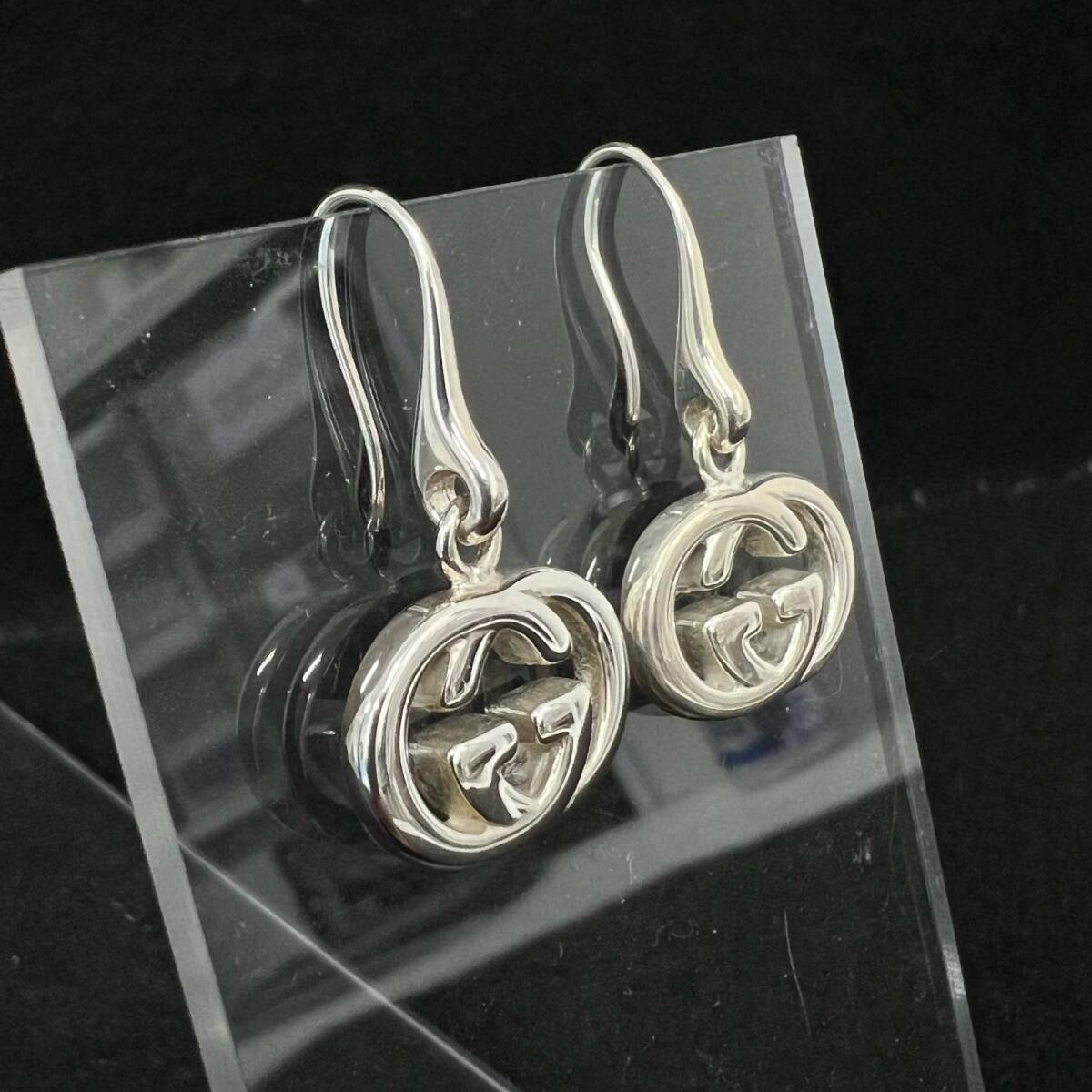NM Gucci GG Interlocking Hook Dangle Earrings Sterling Silver 925 Japan F/S
