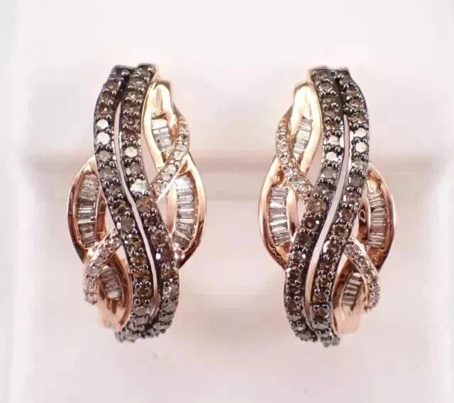 2Ct Lab-Created Chocolate Diamond Half Hoop Fancy Earring 14K Rose Gold Plated