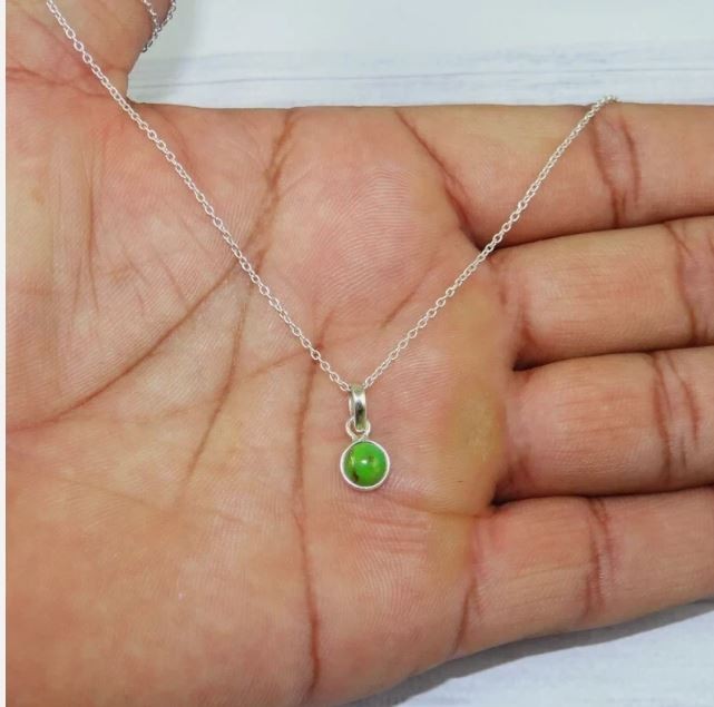 Awesome Green Copper Turquoise Gemstone 925 Sterling Silver Pendant S-325