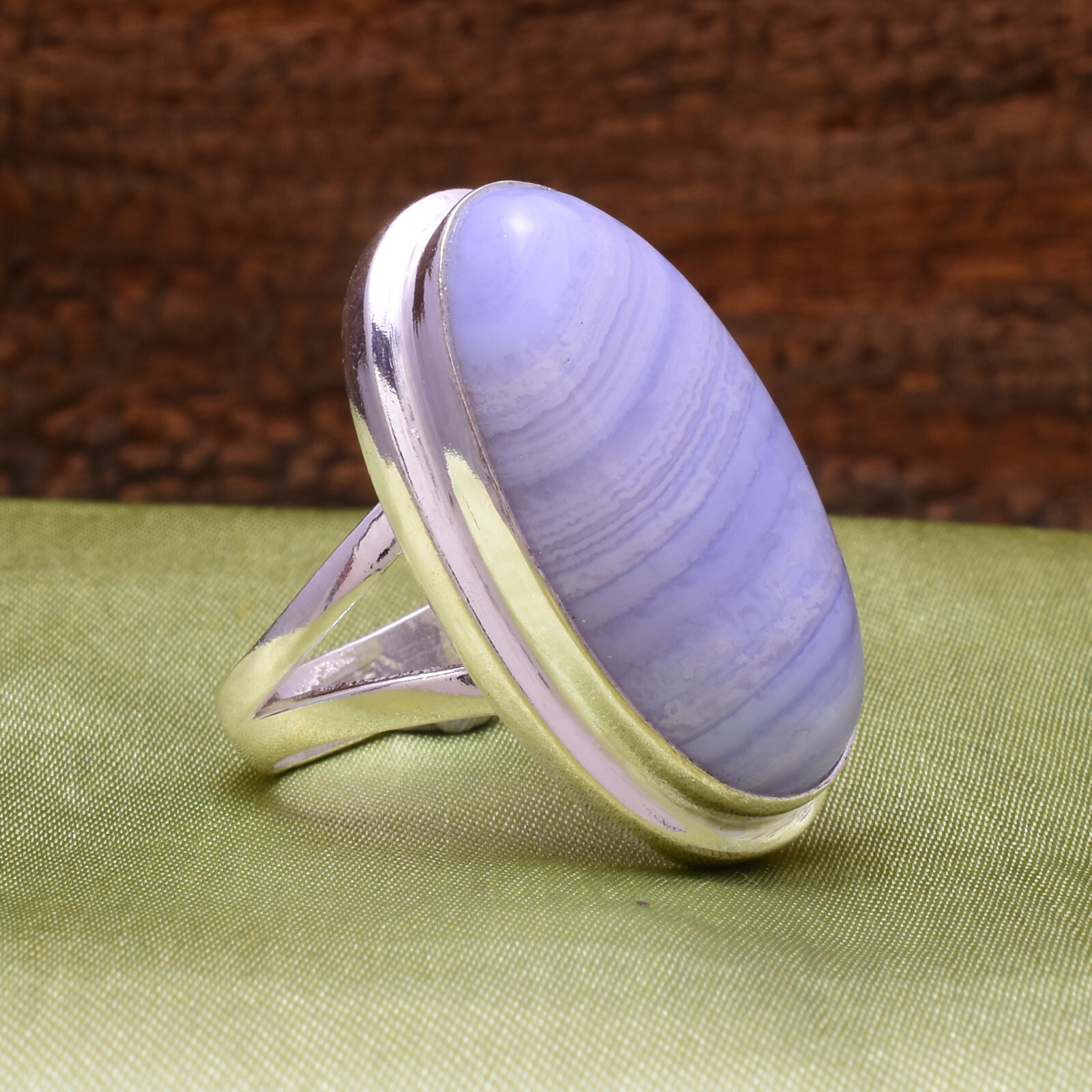 Splendid Blue Lace Agate Gemstone 925 Sterling Silver Handmade Ring All Size