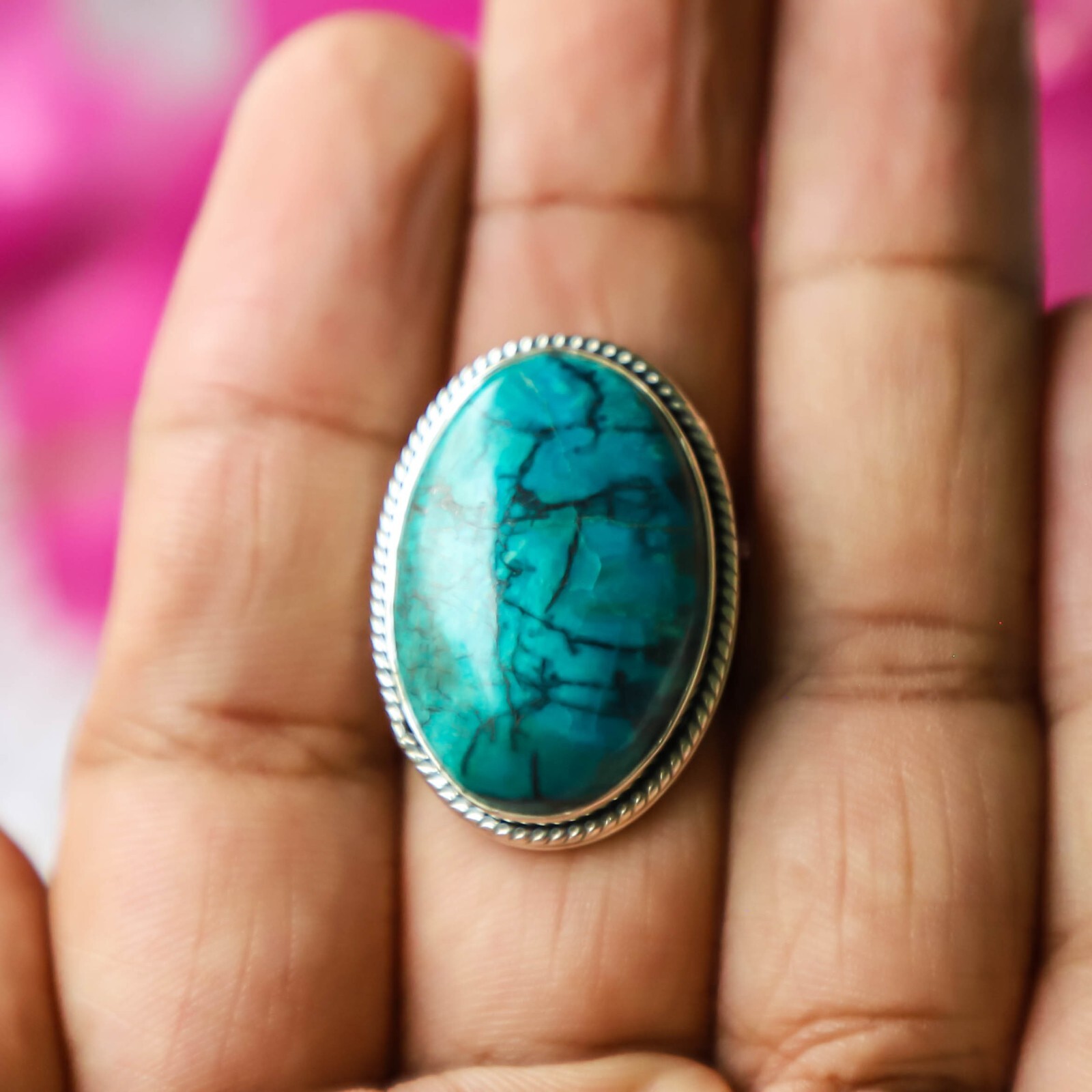 CHRYSOCOLLA NATURAL GEMSTONE 925 SOLID STERLING HANDMADE SILVER JEWELRY RING