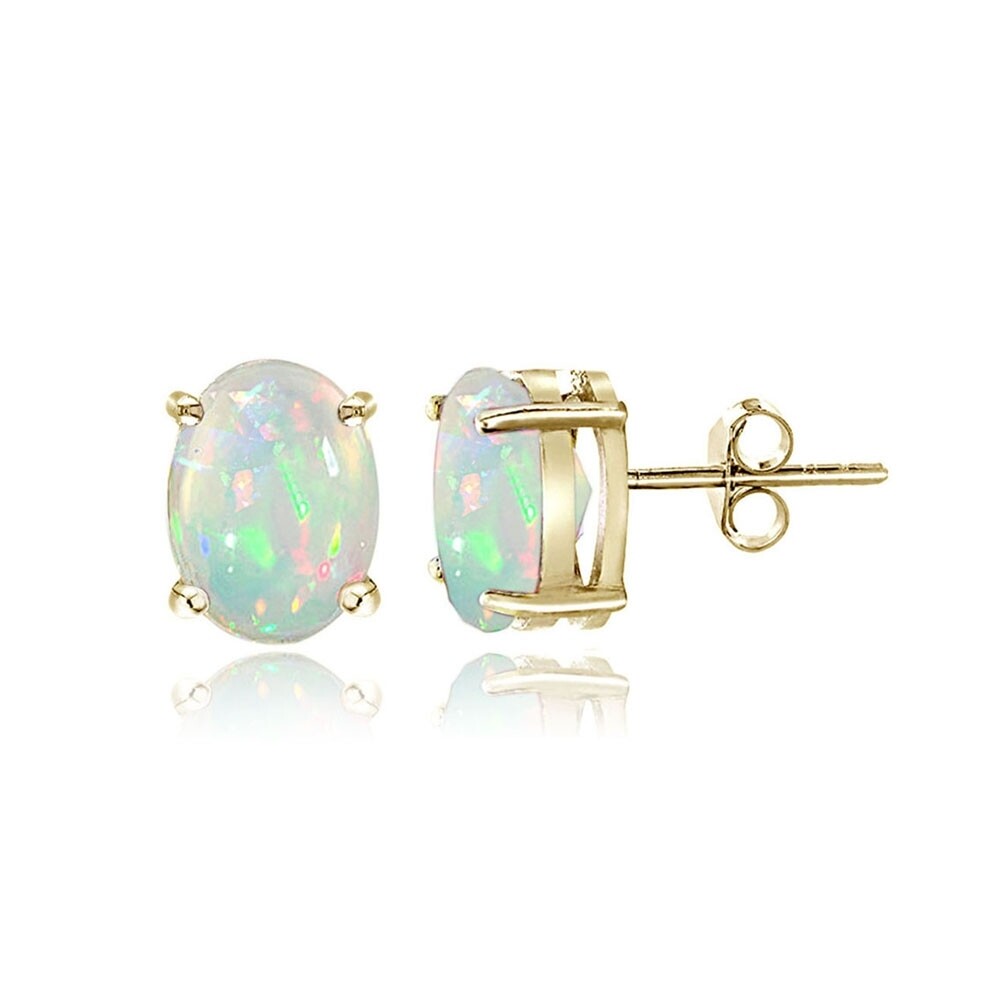 Gold Tone over Sterling Silver 0.30ct Ethiopian Opal 5×3 Oval Stud Earrings