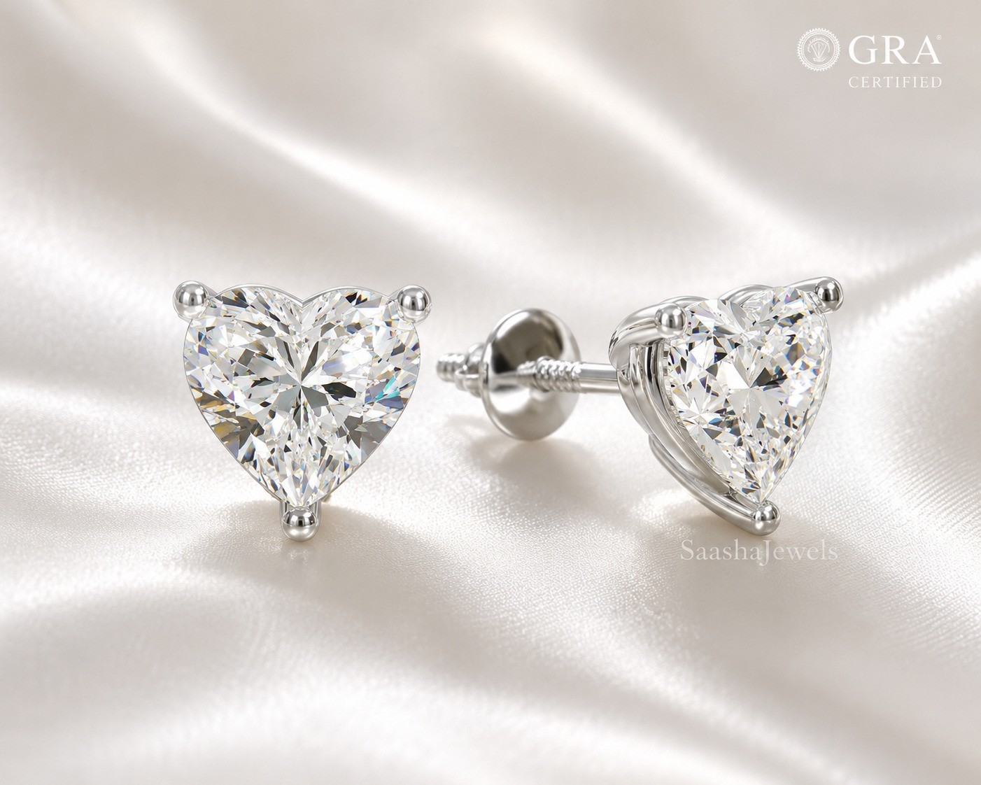 4.00 MM Heart VVS1 Moissanite Women Engagement Stud Earrings 14K White Gold Over