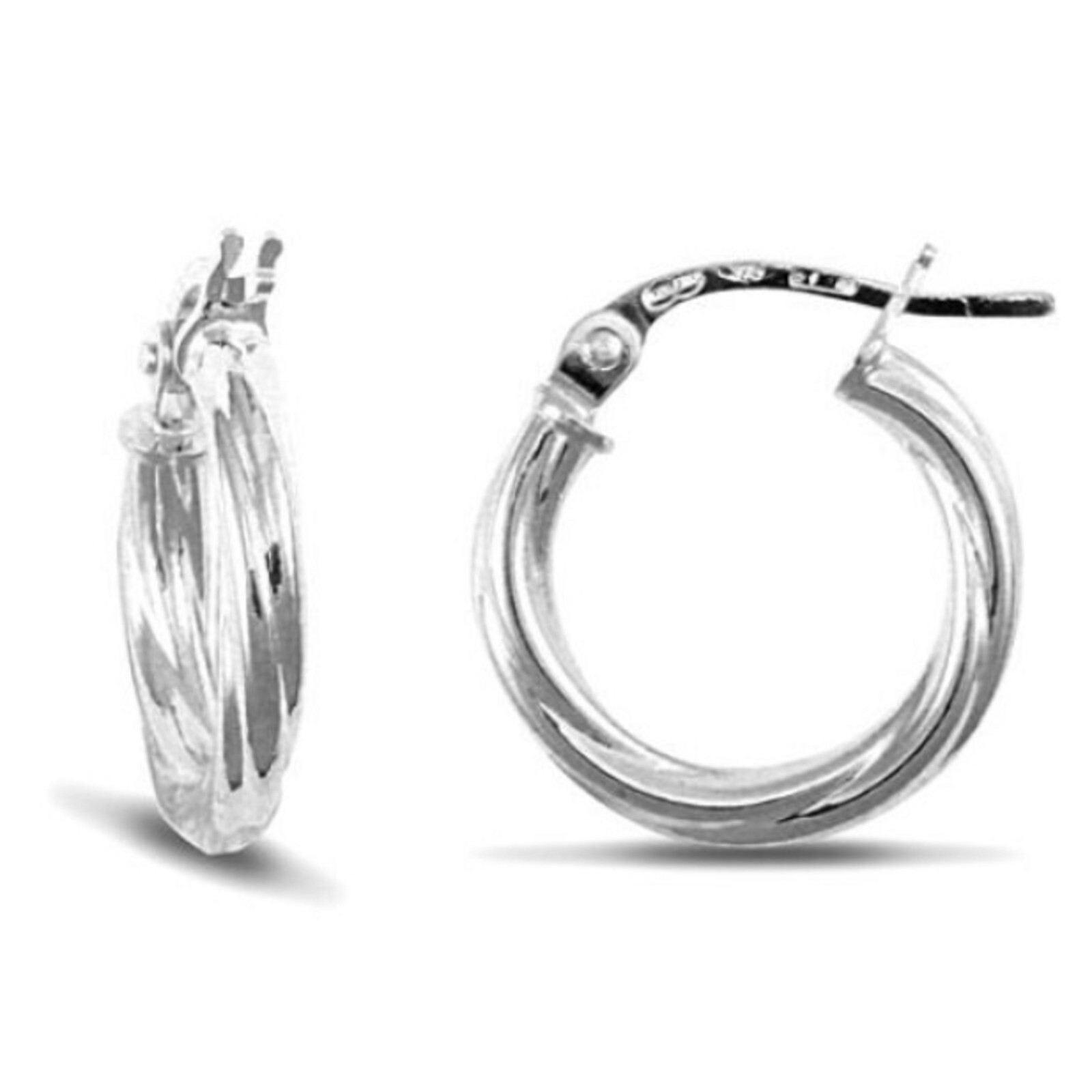 1.4cm wide 9Ct White Gold 2.5mm thick Twist Hoop Earrings 0.69g