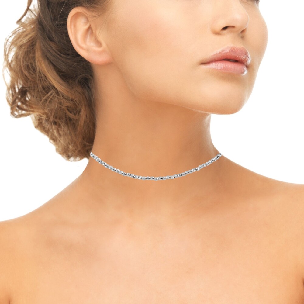 Diamond-Cut Beads Adjustable Italian Chain Choker Necklace in Sterling Silver