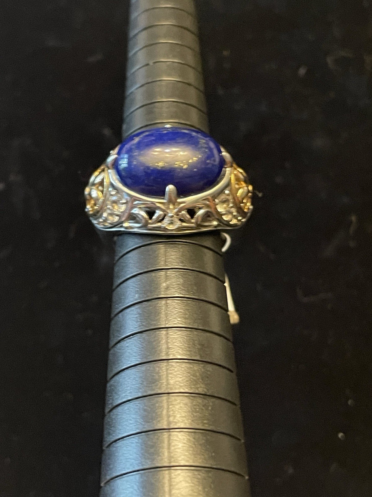 MULTICOLORED 925 STERLING SILVER LAPIS LAZULI & TOPAZ FLEUR DE LIS RING SKY