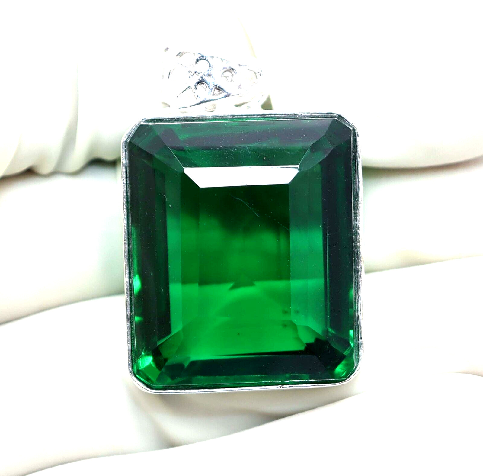 Green Topaz 96 Ct Emerald Shape 925 Sterling Silver Jewelry Pendant Gemstone
