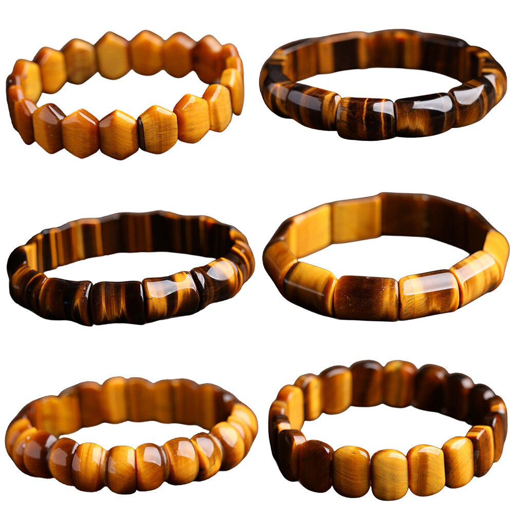 Multiple Styles Natural Yellow Tiger’s Eye Gemstone Elastic Bracelet Bangle 7.5″