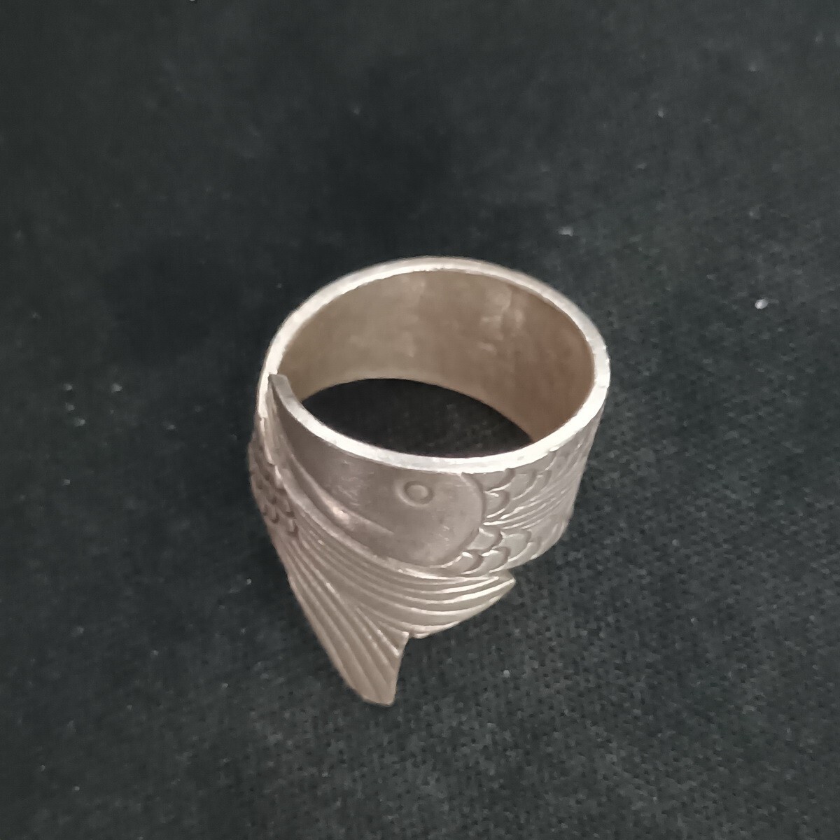 FINE SOLID SILVER RING FIXED SIZE VINTAGE 7g FISH WRAP BAND #RR064