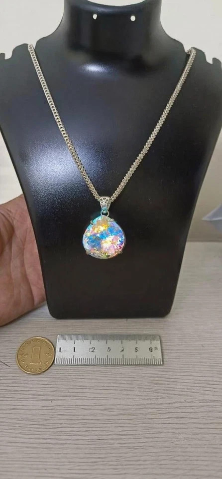 100 Ct Natural Mystic Topaz 925 Solid Silver Pear Cut Pendant Loose Gemstone
