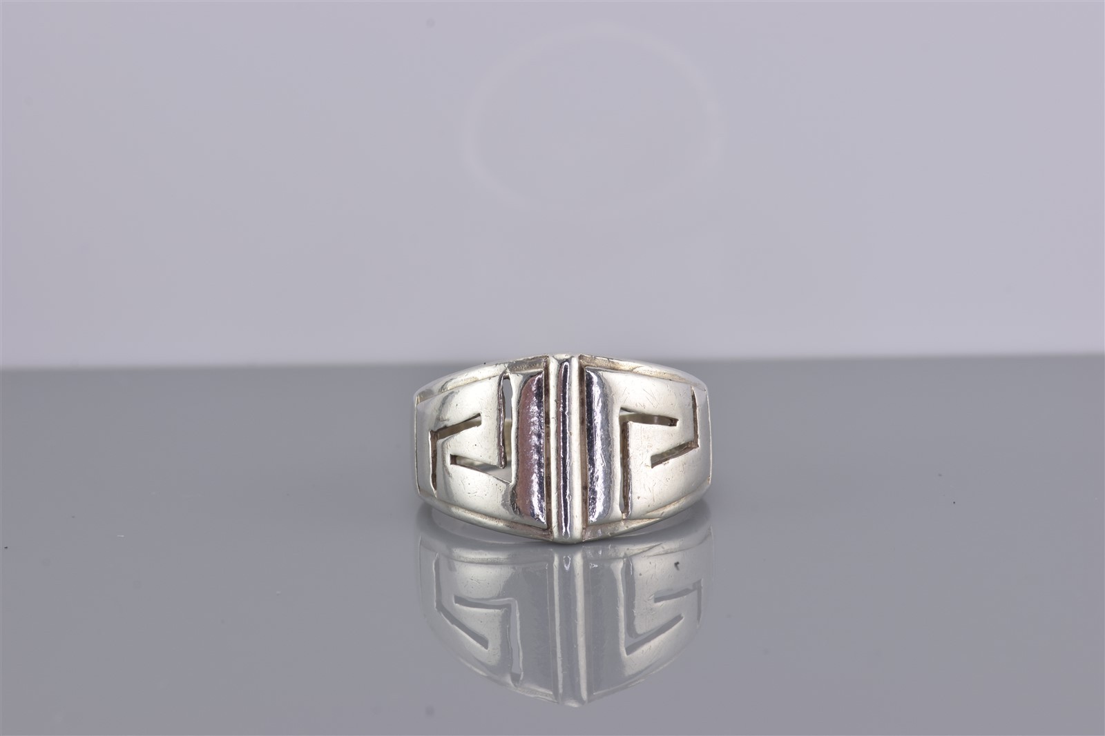 Sterling Silver 17mm Greek Meandering Key Mayan Tapered Band Ring 925 Sz: 7.5