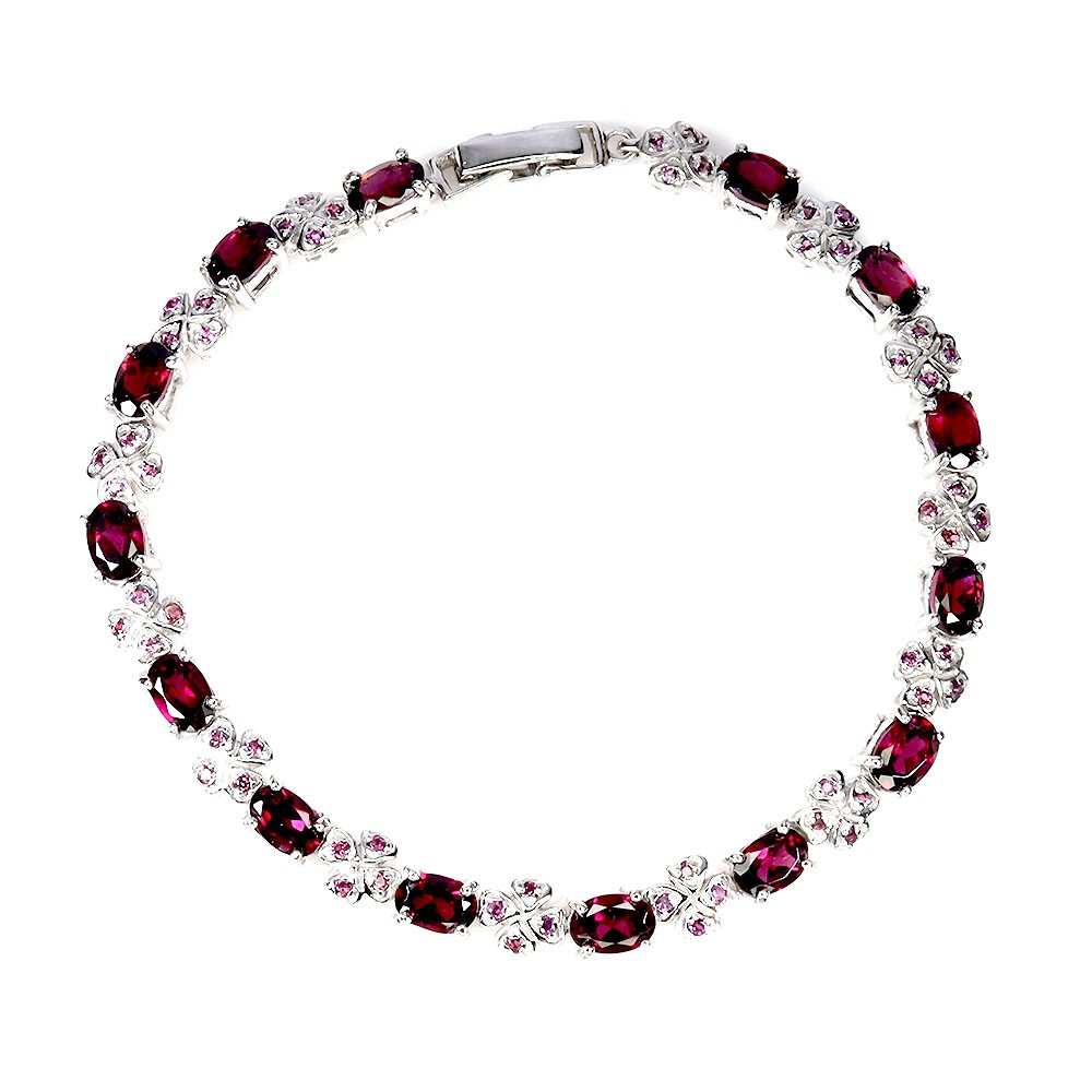 925 Sterling Silver Bracelet Oval Rhodolite 6x4mm Natural Gemstone Jewelry 7in