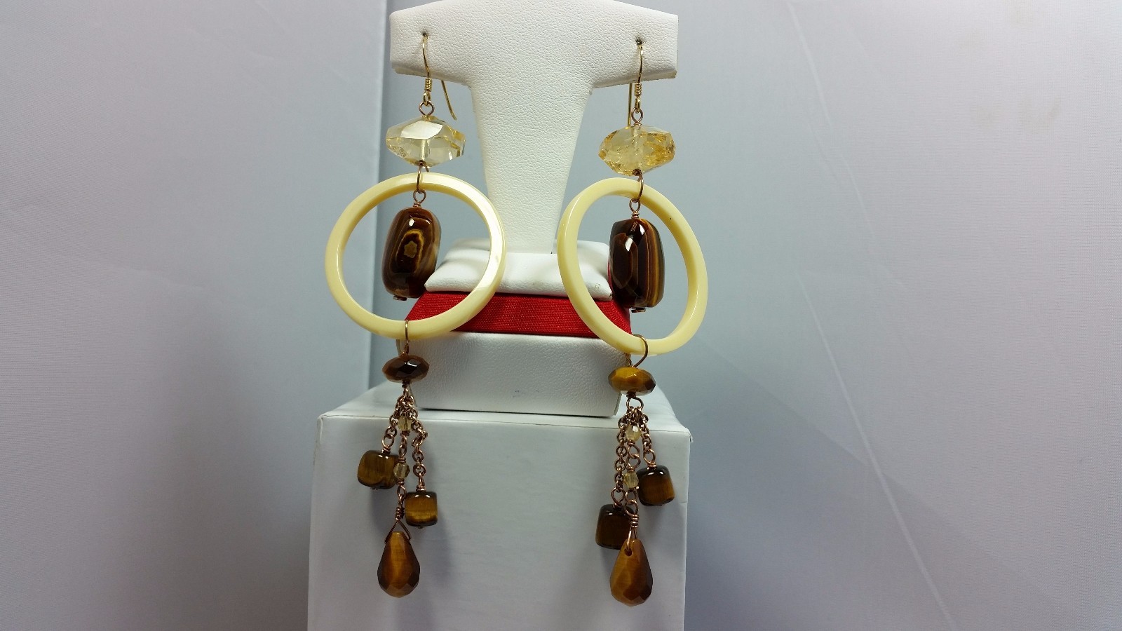 Amy Russell Tigers Eye, Citrine & Acrylic Silver 14kt Gold Plate Dangle Earring