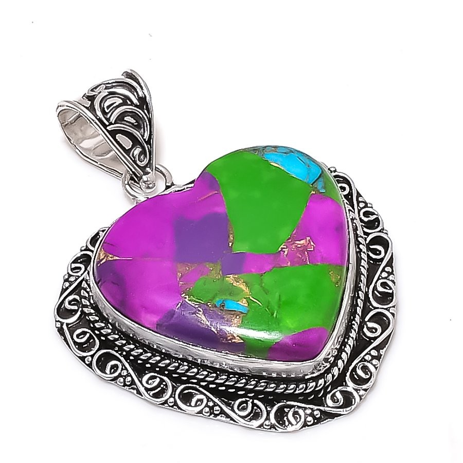 Cotton Candy Turquoise Gemstone 925 Sterling Silver Jewelry Pendant 2.09″ u141