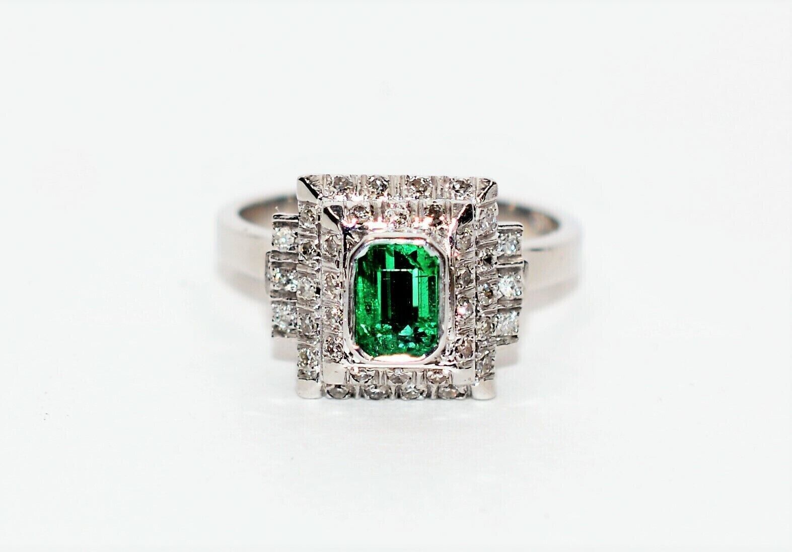 2.00-4.99 Ct Emerald & Lab Grown Diamond Bezel Ring 18k Solid White Gold