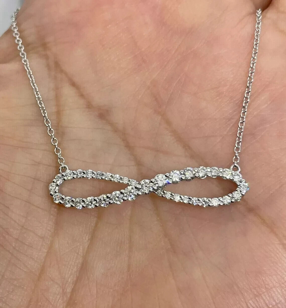 14k White Gold Plated 1.10Ct Round Cut Lab-Created Diamond Infinity Bar Pendant